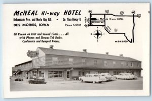 Des Moines Iowa IA Postcard RPPC Photo McNeal Hi Way Motel Grill Cars c1910's