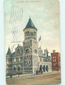 Divided-back POST OFFICE SCENE Augusta Maine ME AF1124