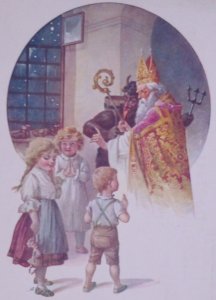 Krampus St Nicholas Bishop Children Antique Vintage Christmas Postcard AK