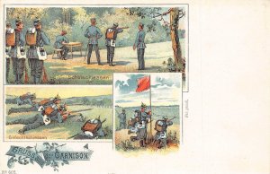 L002 Germany 1900 Gruss aus der Garnison military shooting litho postcard