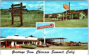 CHIRIACO SUMMIT, CA   Multiview GAS STATION & MOTEL c1960s Roadside Postcard