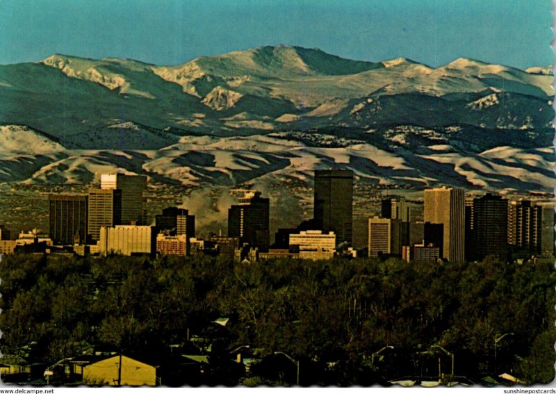 Colorado Denver Skyline Against Rocky Mountains