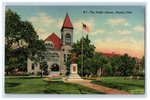 1948 The Public Library Building Monument Front Dayton Ohio OH Vintage Postcard 