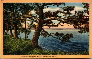 Vtg Petoskey Michigan MI Scene on Pickerel Lake Scenic View 1940s Postcard