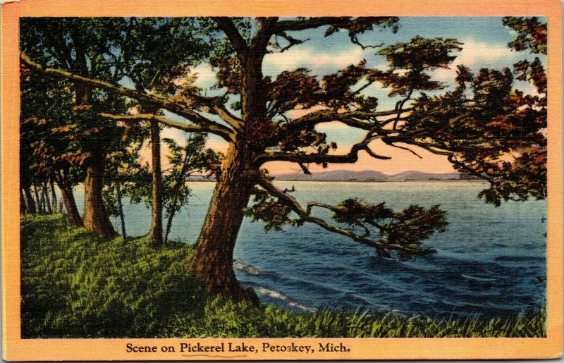 Vtg Petoskey Michigan MI Scene on Pickerel Lake Scenic View 1940s