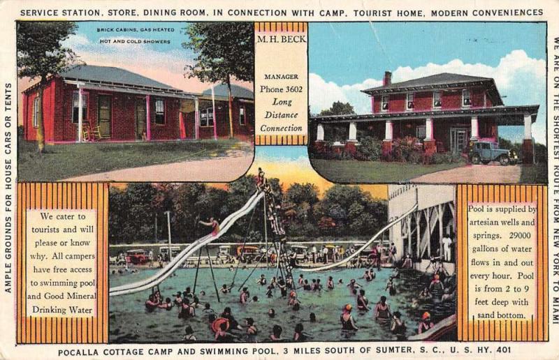 Sumter South Carolina Pocalla Cottage Camp Pool Antique Postcard K26261