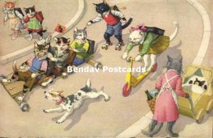 Dressed Cats, Cart Race, Kick Scooter, Roller Skates (1954) Max Künzli 4703