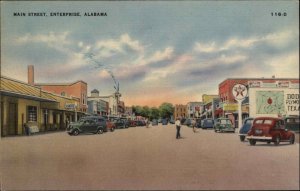 Enterprise Alabama AL Main Street Scene Texaco Linen Vintage Postcard