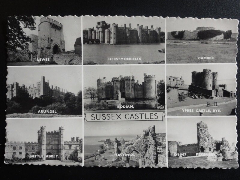 SUSSEX CASTLES 9 Picture Multiview Old Postcard RP