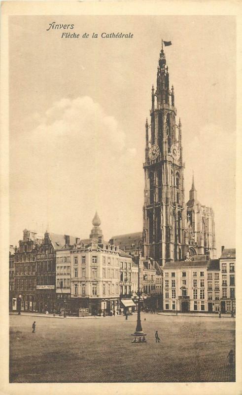 Lot 2 postcards Belgium Antwerp Anvers Rubens statue & cathedral