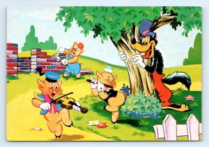 Three Little Pigs Big Bad Wolf Cartoon Disney Postcard