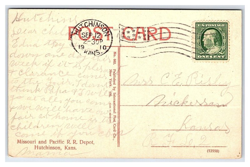 Missouri & Pacific R. R. Depot Hutchinson Kans. Kansas c1910 Postcard