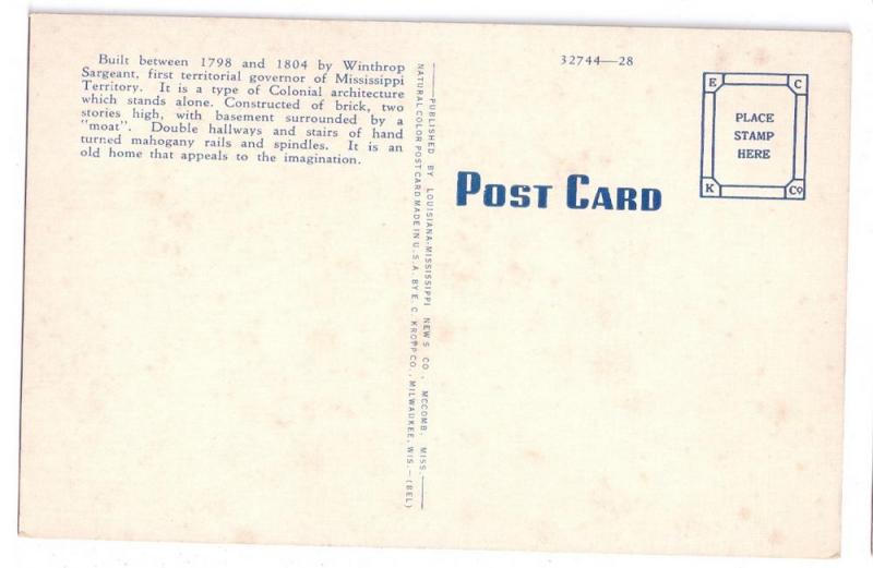 Gloucester Mansion Natchez MS Mississippi Postcard United States