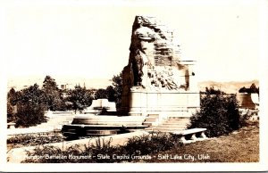 Utah Salt Lake City State Capitol Grounds Mormon Battalion Monument Real Photo