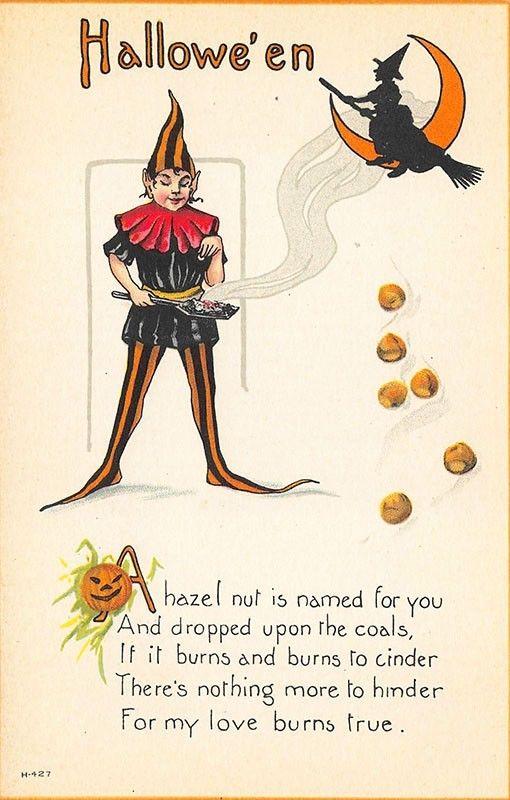 Rare Halloween Poetry Witch Jester Postcard 