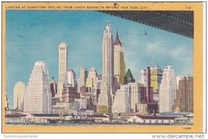 New York City Looking At Downtown Skyline From Under Brooklyn Bridge 1953