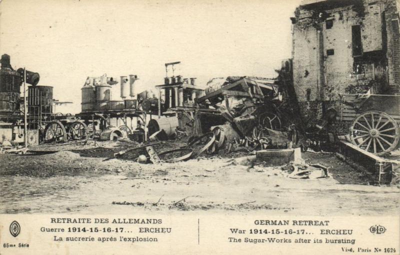 CPA Guerre 1914-15-16-17... Ercheu La sucrerie apres l'Explosion (121093)