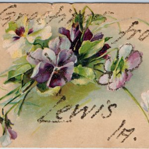 c1910s Lewis, IA Greetings Handmade Mica Glitter Iowa Postcard Post Office A177