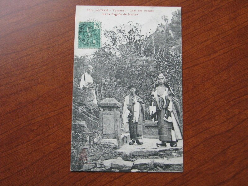 French Indo China Postcard Used 1908 Annam Cheif of the Bonzes Marbre Pagoda