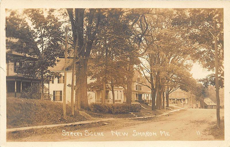 New Sharon ME Dirt Street View in 1917 RPPC Postcard