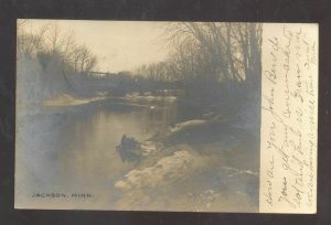 RPPC JACKSON MINNESOTA CREEK BRIDGE 1907 VINTAGE REAL PHOTO POSTCARD