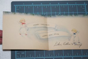 VINTAGE 1940s WWII ERA Christmas Greeting Card Little Angels Blue Birds Brundage