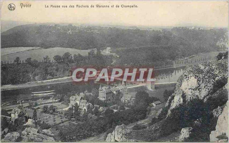 Old Postcard Yvoir La Meuse view Warrenne Rocks and Champalle