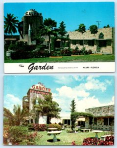 2 Postcards MIAMI, Florida FL ~ Roadside THE GARDEN RESTAURANT c1960s Eddy Ross