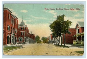 Circa 1910 Main Street Looking West Delta, OH Vintage Post Card Horse Buggy P19 