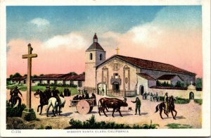 Vtg 1909 Santa Clara Mission Horses and Wagons California CA Unused Postcard