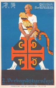 AUSTRIA CHRISTIAN GYMNASTICS SPORTS 25TH ANNIVERSARY POSTER ART POSTCARD (1925)