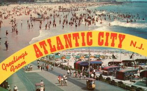 Vintage Postcard Greetings From Atlantic City New Jersey Boardwalk & Beach