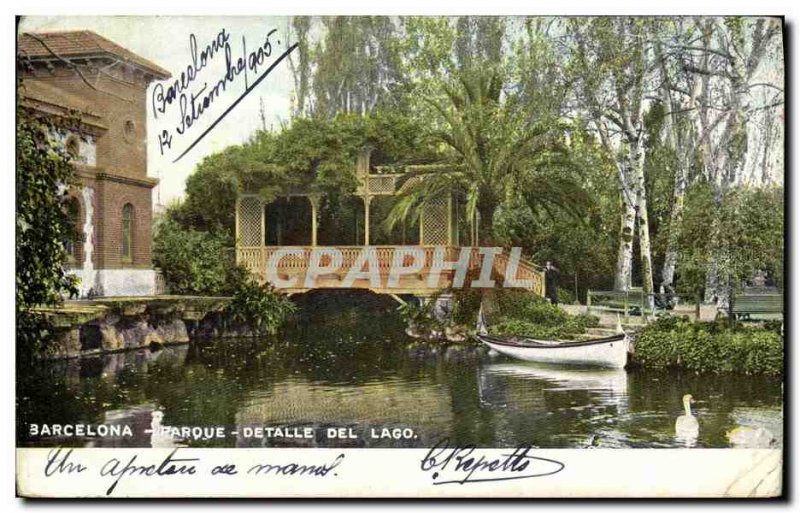 Old Postcard Barcelona Parque Detalle de Lago