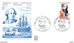 FDC France  Francois Joseph de Grasse Toulon 1972 Bateau Marine