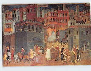 Postcard La vita in città (dett.) By A. Lorenzetti, Palazzo Pubblico, Italy