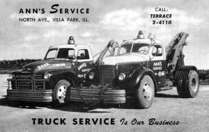 Villa Park IL Ann's Heavy Duty Service Tow Trucks Wreckers Postcard