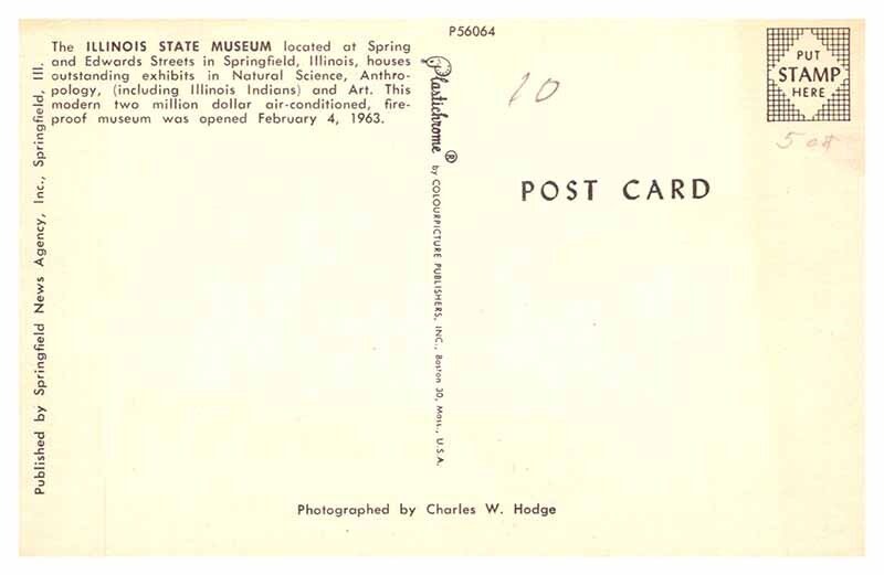 Postcard MUSEUM SCENE Springfield Illinois IL AT3497