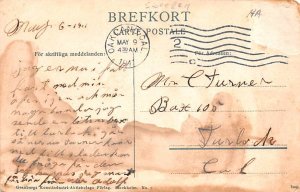 Sweden Old Vintage Antique Post Card Drottninggatan Karlshamn 1911 Missing Stamp