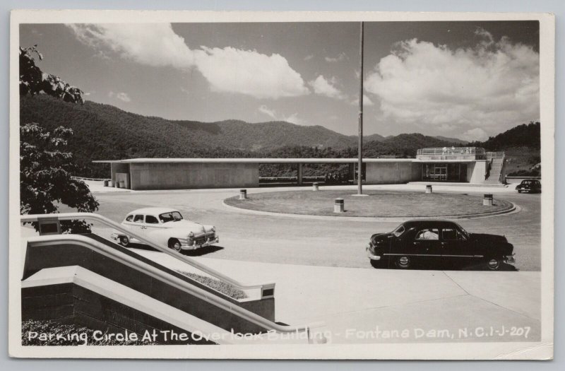 Real Photo Postcard~Parking Circle At Overlook~Fantana Dam NC~RPPC 