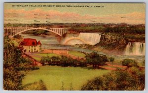 Rainbow Bridge & Niagara Falls From Canada, 1946 Harris Litho Co. Postcard