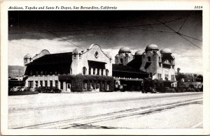 Postcard CA San Bernardino Atchison Topeka & Santa Fe Railway Depot 1940s S83