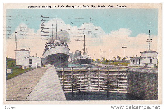 Steamers waitint to Lock , SAULTE sTE. MARIE , Ontario , Canada , PU-1925