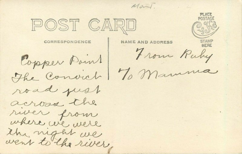 c1910 RPPC Postcard; Copper Point, Convict Road MT Shields River? Park County