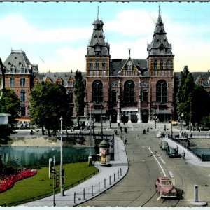 c1958 Amsterdam Netherlands Rijksmuseum RPPC Colored Photo Gallery Street Cars