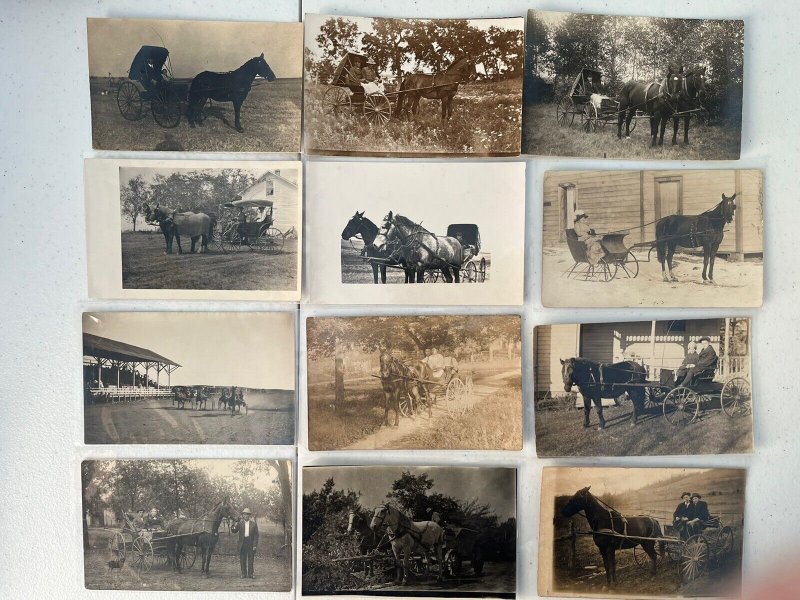 120x Horse Wagon Buggy Sleigh c1910 Antique RPPC Photo Postcard Collection Lot