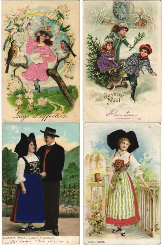 EMBOSSED with SILK GREETINGS 73 Vintage Postcards Pre-1920 (L4522)