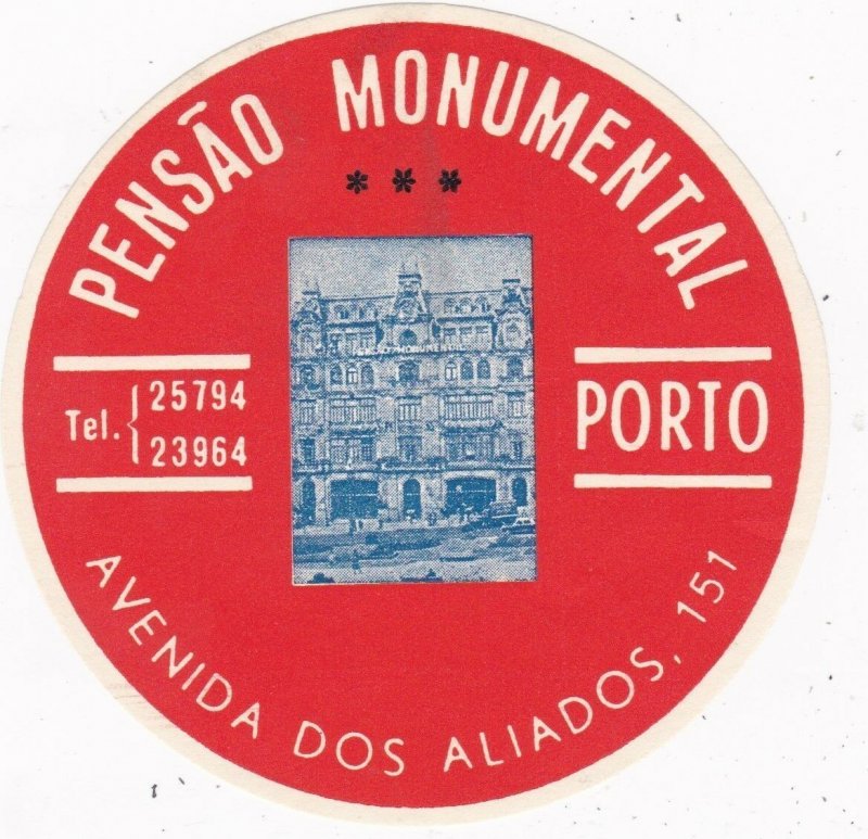 Portugal Porto Pensao Monumental Diameter Vintage Luggage Label sk2388