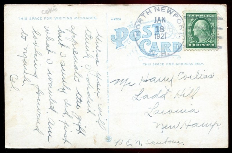 h819 - FITCHBURG Mass. Postcard 1921 Main Street Stores. Coca-Cola Soda Sign