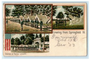 1906 Greetings From Springfield Illinois IL Camp Lincoln Military Postcard 