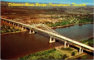 Delaware River Bridge Pennsylvania Turnpike Aerial View Reflections UNP Postcard 